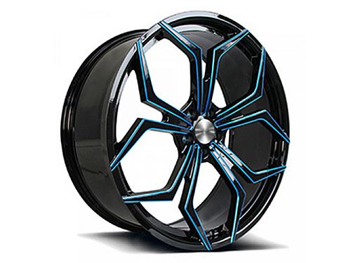 Диски колесные кованые моноблоки черные с синим автомобильные, SB001-013