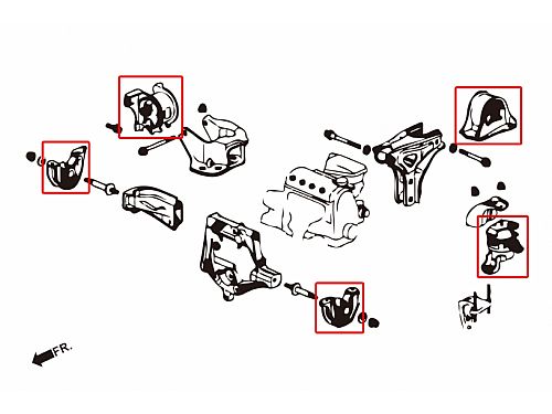 Опоры двигателя усиленные HardRace для HONDA CIVIC 6th EK3/4/5/9 1996-2000, HR5827