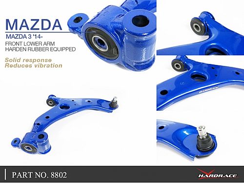 Передние нижние рычаги HardRace для MAZDA 3 3rd BM/BY 2014-2018 (на сайлентблоках), HR8802