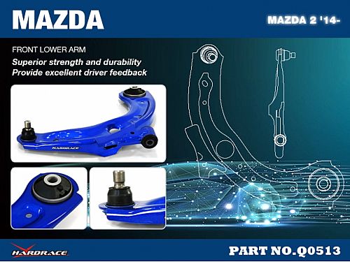 Передние нижние рычаги HardRace для MAZDA 2 3 поколение (DJ), 2014- (на сайлентблоках), HRQ0513 Передние нижние рычаги HardRace для MAZDA 2 3 поколение (DJ), 2014- (на сайлентблоках), HRQ0513
