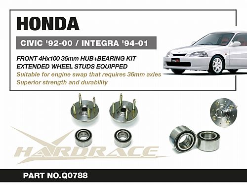 Передняя ступица 36 мм с подшипником HardRace для HONDA CIVIC 6th EK3/4/5/9 1996-2000, HRQ0788 Передняя ступица 36 мм с подшипником HardRace для HONDA CIVIC 6th EK3/4/5/9 1996-2000, HRQ0788