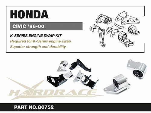 Комплект опор двигателя HardRace для HONDA CIVIC 6th EK3/4/5/9 1996-2000, HRQ0752 Комплект опор двигателя HardRace для HONDA CIVIC 6th EK3/4/5/9 1996-2000, HRQ0752
