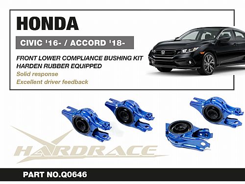Сайлентблок переднего нижнего рычага HardRace для HONDA CIVIC 10th FK8 TYPE-R 2017-2022, HRQ0646 Сайлентблок переднего нижнего рычага HardRace для HONDA CIVIC 10th FK8 TYPE-R 2017-2022, HRQ0646