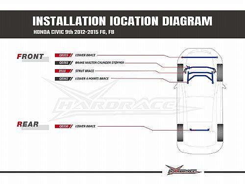 Стопор главного тормозного цилиндра HardRace для HONDA CIVIC 9th FG 2012-2015, HRQ0363 Стопор главного тормозного цилиндра HardRace для HONDA CIVIC 9th FG 2012-2015, HRQ0363