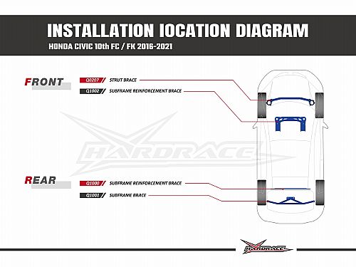 Распорка заднего подрамника HardRace для HONDA CIVIC 10th FK8 TYPE-R 2017-2022, HRQ1000