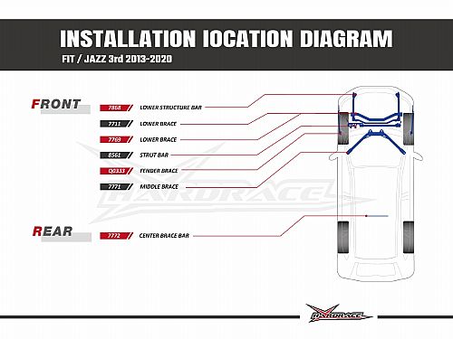 Распорка передняя нижняя HardRace для HONDA FIT 3rd 2013-2020, HR7868