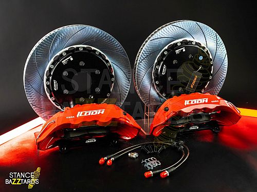 Тормозная тюнинг система DODGE CHALLENGER 3 поколение (2008-2024) ICOOH IC61 (410*36mm,Фиксированный,Насечки) цвет: Красный, поршней: 6, передняя ось, IC61-967-R-03-15-01-02-10-01-00-02