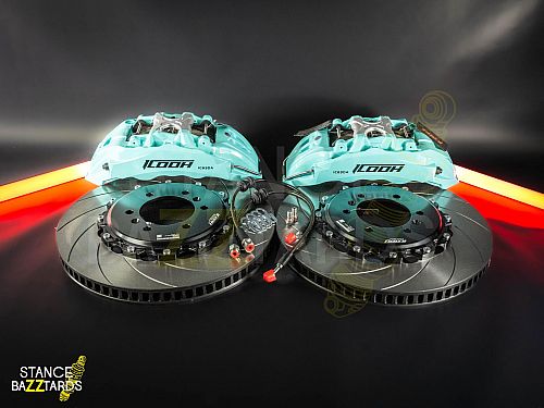 Тормозная тюнинг-система ZEEKR 001 1 поколение (2021-2024) ICOOH IC62, (410*34mm, Моноблок, Насечки), поршней: 6, передняя ось, цвет: Бирюзовый IC62-E001-T-03-11-01-03-0D-01-00-02