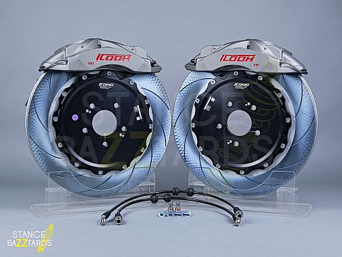 Тормозная тюнинг-система Kia Sorento 4 поколение (2020-2024) ICOOH X61, (380*34mm, Плавающий, Насечки), поршней: 6, передняя ось, цвет: Серый X61-1664-G-03-0D-01-02-0D-02-00-02