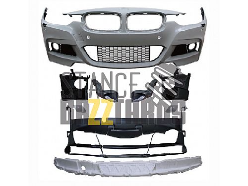 Бампер передний JOM BMW 3 Серия F30, F31 (MT) Sedan, Touring (2011-2015) с отверстиями парктроников (SRA, PDC) в спорт стиле (Sport Look), 5111296-1JOM