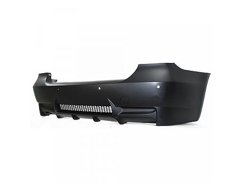 Бампер задний JOM BMW E90 Limo, 2005-2011, выход глушителя слева, с отверстиями для парктроников, спортивный вид, 5111318JOM