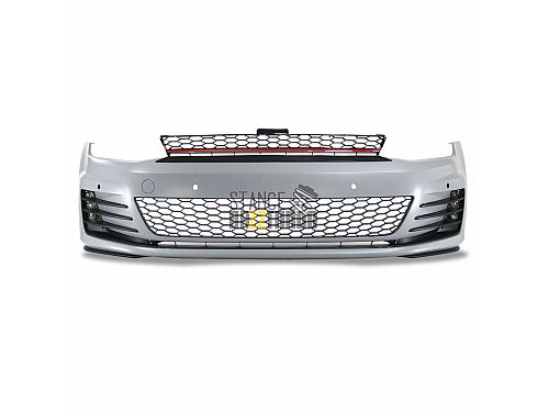 Бампер передний JOM Volkswagen Golf 7 поколение (MK7) (AU) (2012-2017) в спорт стиле (Sport Look), вкл решетку радиатора и противотуманные фары (с отверстиями парктроников (PDC) без омывателей), 5G0807103JTI