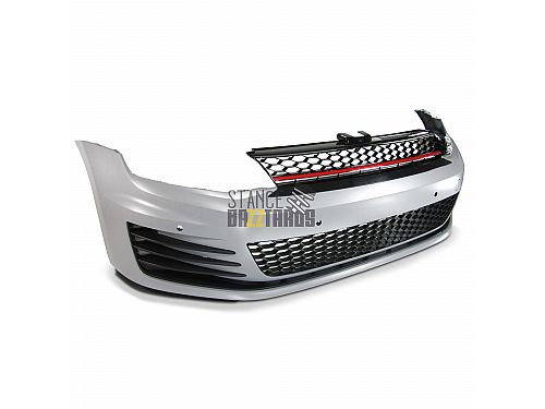 Бампер передний JOM Volkswagen Golf 7 поколение (MK7) (AU) (2012-2017) в спорт стиле (Sport Look), вкл решетку радиатора и противотуманные фары (с отверстиями парктроников (PDC) без омывателей), 5G0807103JTI