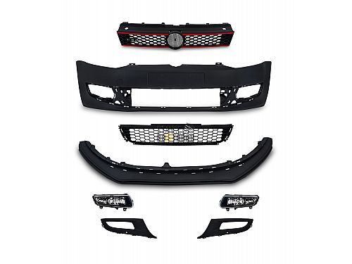 Бампер передний JOM Volkswagen Polo 5 поколение (MK5) (6R) (2008-2014) Sedan в стиле GTI Look (вкл сотовую решетку и противотуманные фары), 6R0807103JTI