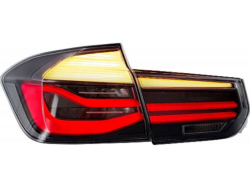 Фонари (фары) задние Jom BMW F30 Sedan, 2011-2019, со светодиодными (LED) полосами (Lightbar), прозрачные, тонированные, (с динамическим светодиодным поворотником), 83190
