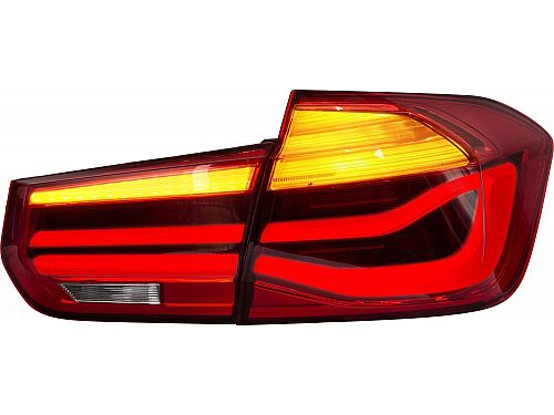 Фонари (фары) задние Jom BMW F30 Sedan, 2011-2019, со светодиодными (LED) полосами (Lightbar), прозрачные, красного цвета, (с динамическим светодиодным поворотником), 83191