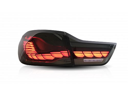 Фонари (фары) задние Jom BMW F32 Coupe/ F33 Cabrio/ F36 Gran Coupe, 2013-2021, со светодиодными (LED) полосами (Lightbar), прозрачные, тонированные, (с динамическим светодиодным поворотником), 83194