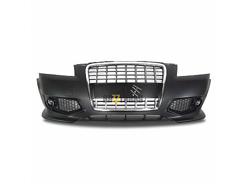 Бампер передний JOM Audi A3 8P (2005-2008) в спорт стиле (Sport look), вкл черно-хромированную решетку радиатора, противотуманки, заглушку буксировочного крюка, 8P0807103OE