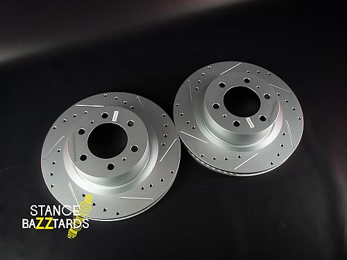 Передние тормозные диски Powestop с перфорацией и насечками (CBR6540XPR/XPL) для Toyota Lexus LX 4 поколение (J310) (2021-2025) (комплект 2 шт.), CBR6540XPR