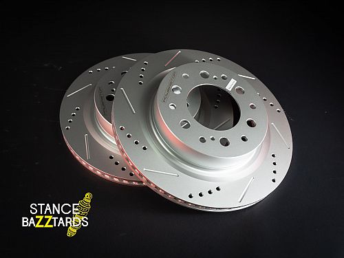 Задние тормозные диски Powestop с перфорацией и насечками для Toyota Lexus LX 4 поколение (J310) (2021-2025) (комплект 2 шт.), CBR6541XPR
