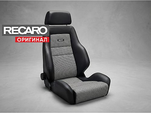 Сиденье спортивное (полу-ковш) Recaro Classic LX Черный, черная кожа/клетка, (100% Оригинал), 088.00.0B25
