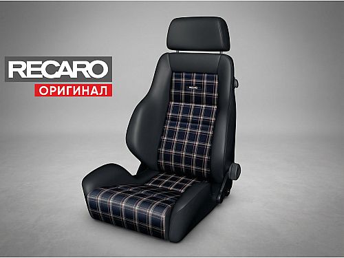 Сиденье спортивное (полу-ковш) Recaro Classic LX Черный, черная кожа, шахматная клетка, (100% Оригинал), 088.00.0B28