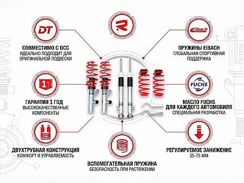 Комплект винтовой подвески (койловеры) RSS DT Volkswagen Golf 8 (CD1) (2.0 R) (2020 -) с электро-регулировкой жесткости (DCC под OEM-управление), RSSDT006 Комплект винтовой подвески (койловеры) RSS DT Volkswagen Golf 8 (CD1) (2.0 R) (2020 -) с электро-регулировкой жесткости (DCC под OEM-управление), RSSDT006