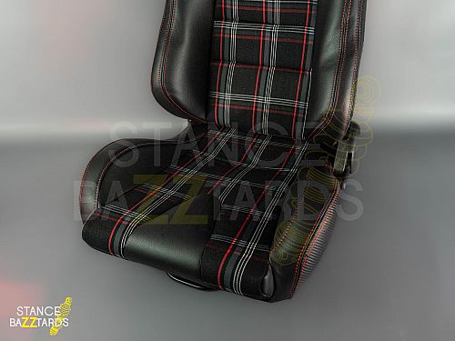 Сиденье спортивное (полуковш) SB Seats (Размер L) ПВХ кожа, черный с красным (Регулировка справа), JBR1053RDIA_L_RH