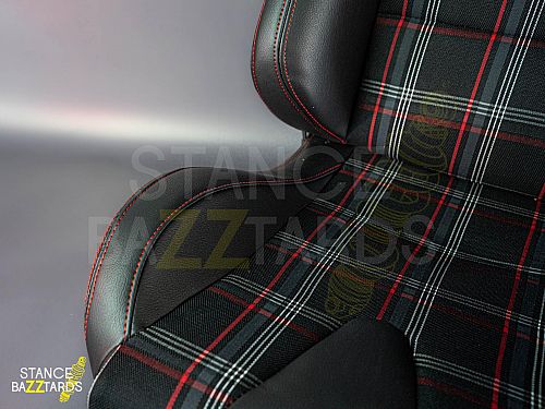 Сиденье спортивное (полуковш) SB Seats (Размер L) ПВХ кожа, черный с красным (Регулировка справа), JBR1053RDIA_L_RH