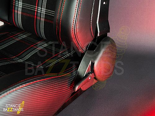 Сиденье спортивное (полуковш) SB Seats (Размер L) ПВХ кожа, черный с красным (Регулировка справа), JBR1053RDIA_L_RH