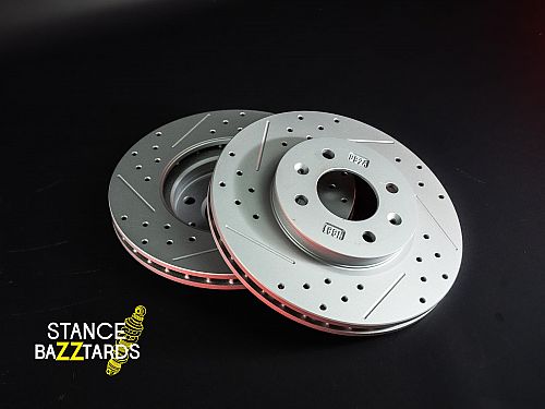 Передние тормозные диски SB с перфорацией и насечками для Kia Rio 4 поколение (2018-2025) (комплект 2 шт.), DSOE1566FDS