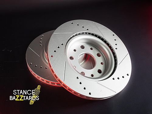 Передние тормозные диски TT Golden с перфорацией и насечками для Jeep Wrangler 3 поколение (JK) (2018-) (комплект 2 шт.), TTAR8387XPR