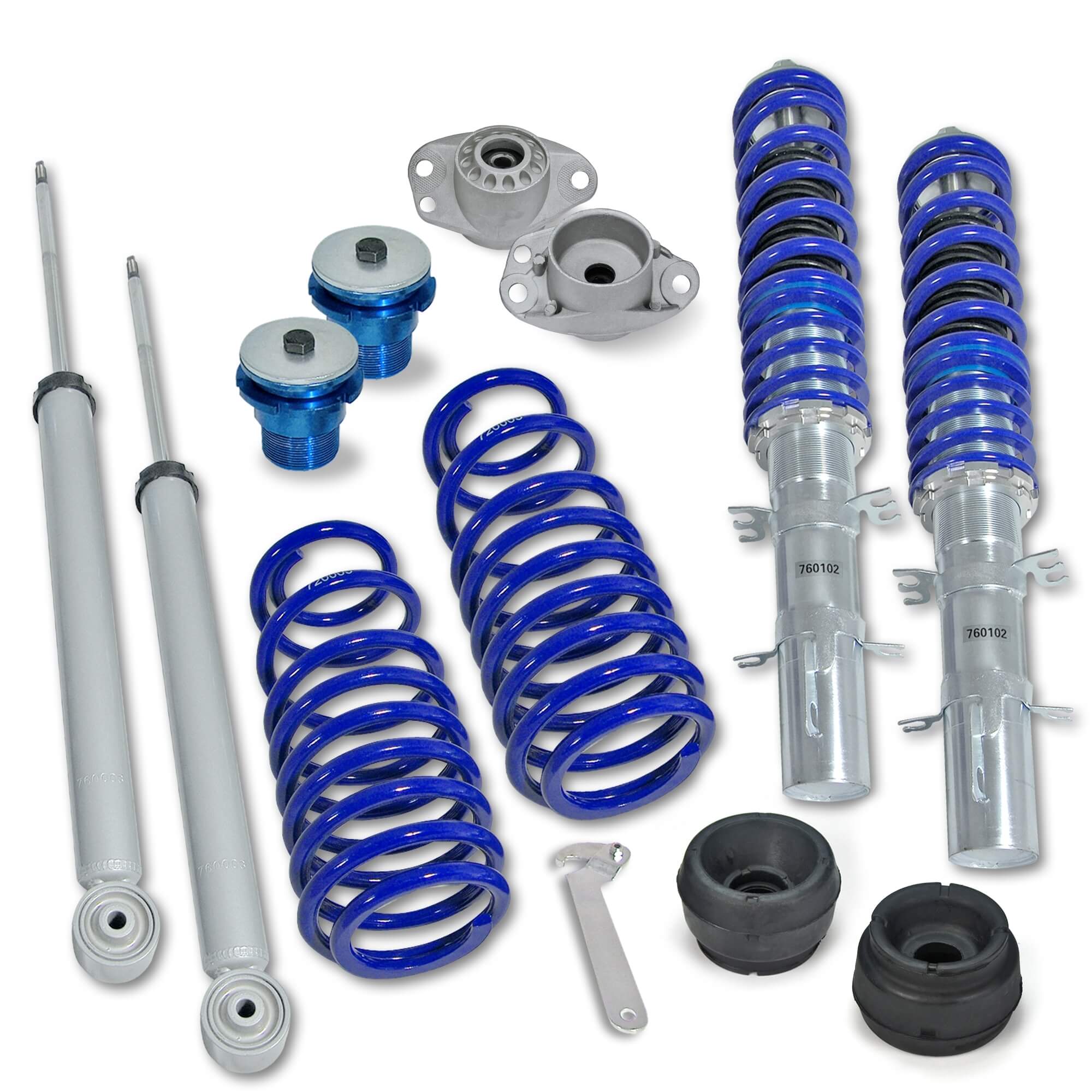 Комплект винтовой подвески (койловеров) JOM Blueline Volkswagen Golf 4 поколение (MK4) (1J), вкл Variant 1997-2006 (комплект с опорами) с регулировкой высоты, 741001S Комплект винтовой подвески (койловеров) JOM Blueline Volkswagen Golf 4 поколение (MK4) (1J), вкл Variant 1997-2006 (комплект с опорами) с регулировкой высоты, 741001S