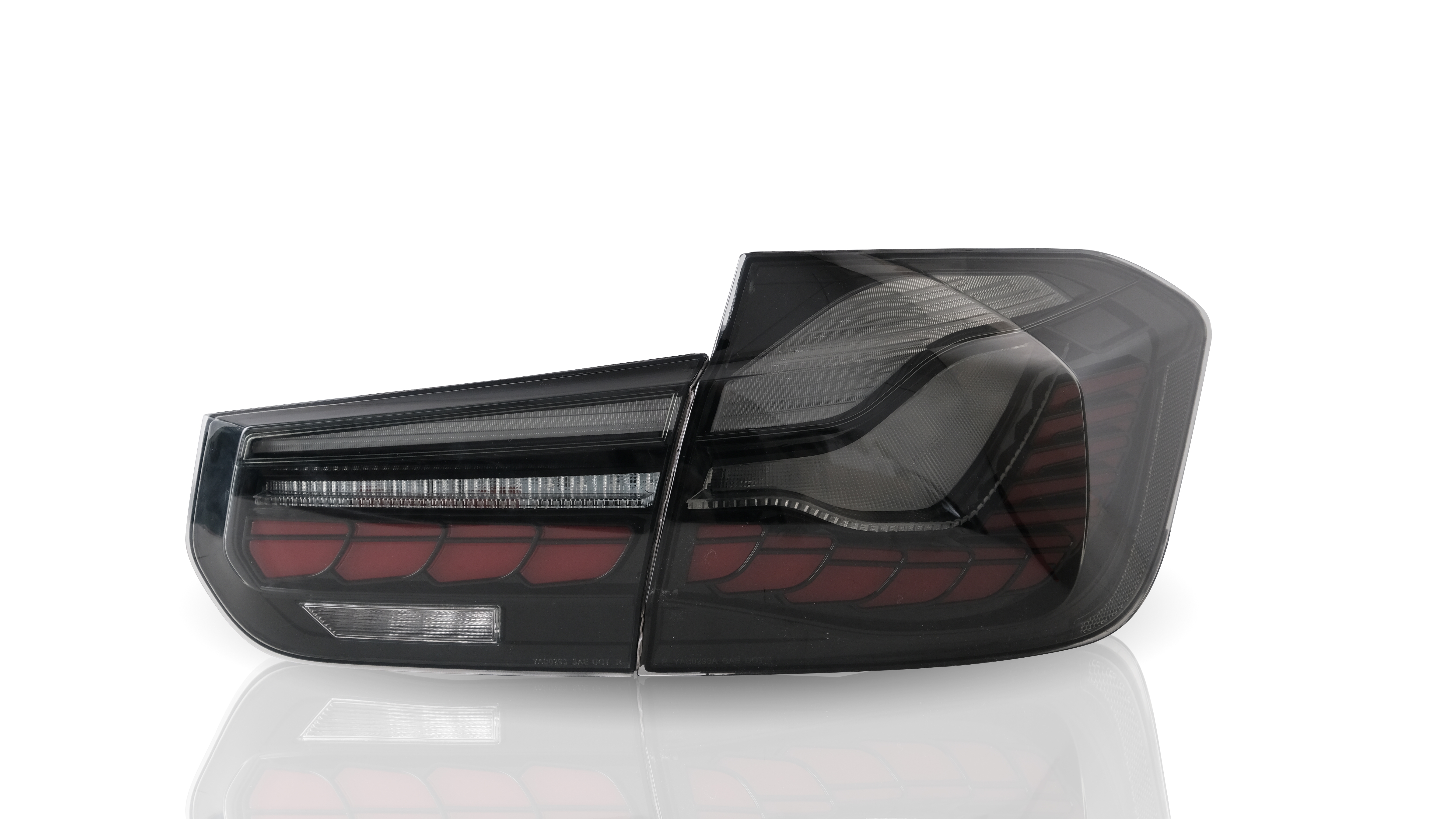 Фонари (фары) задние Jom BMW F30 Sedan, 2011-2019, со светодиодными (LED) полосами (Lightbar), прозрачные, тонированные, (с динамическим светодиодным поворотником), 83192 Фонари (фары) задние Jom BMW F30 Sedan, 2011-2019, со светодиодными (LED) полосами (Lightbar), прозрачные, тонированные, (с динамическим светодиодным поворотником), 83192