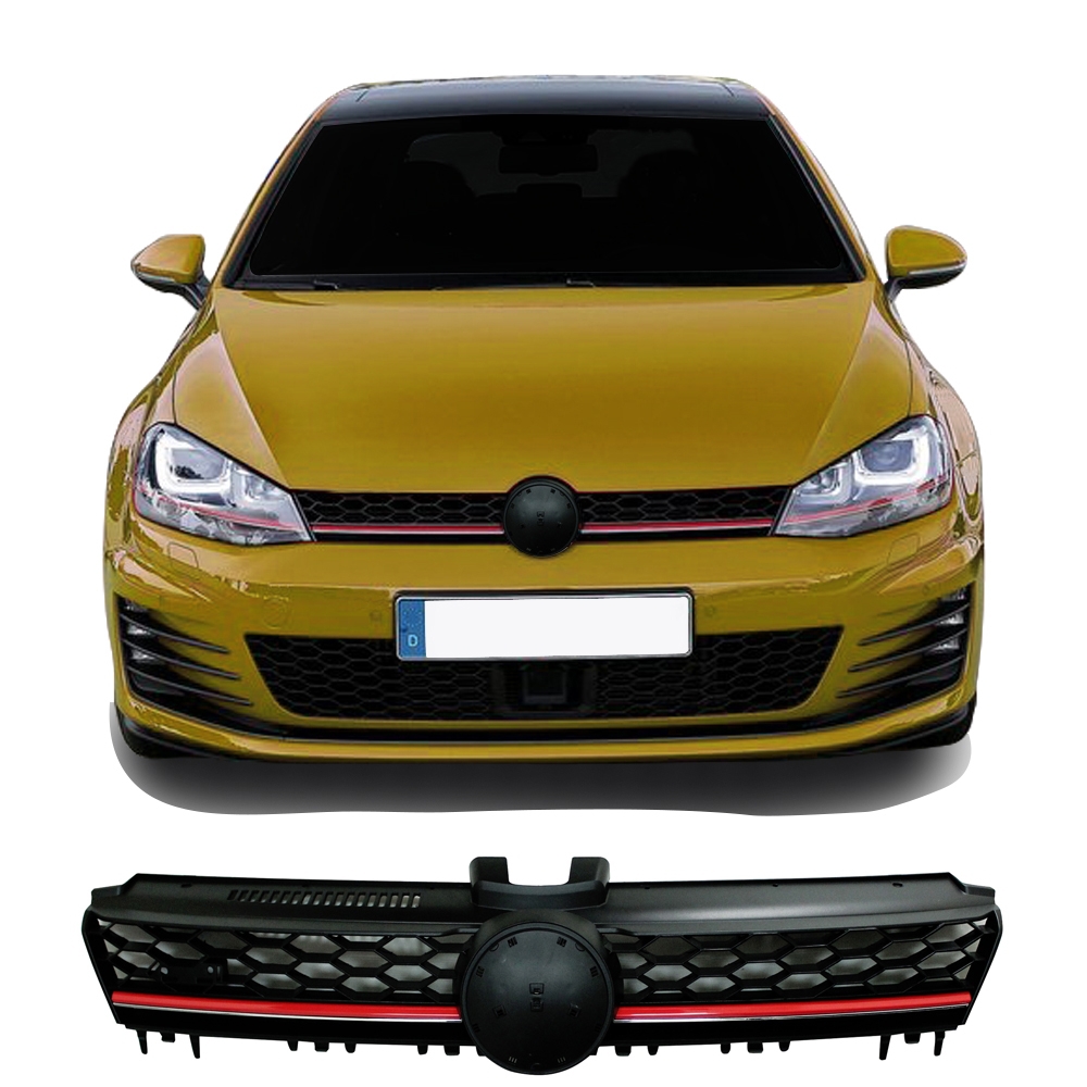Передняя решетка JOM VW Golf 7 черная ячеистая сетка без опознавательных знаков с красной полосой (2012-), 5G0853653GME Передняя решетка JOM VW Golf 7 черная ячеистая сетка без опознавательных знаков с красной полосой (2012-), 5G0853653GME
